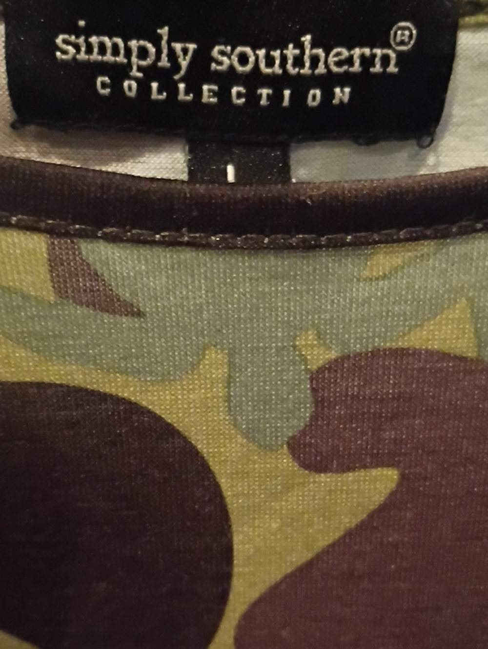 Simply Southern Women's Long Sleeve Camo Top in Olive, Gray and Brown